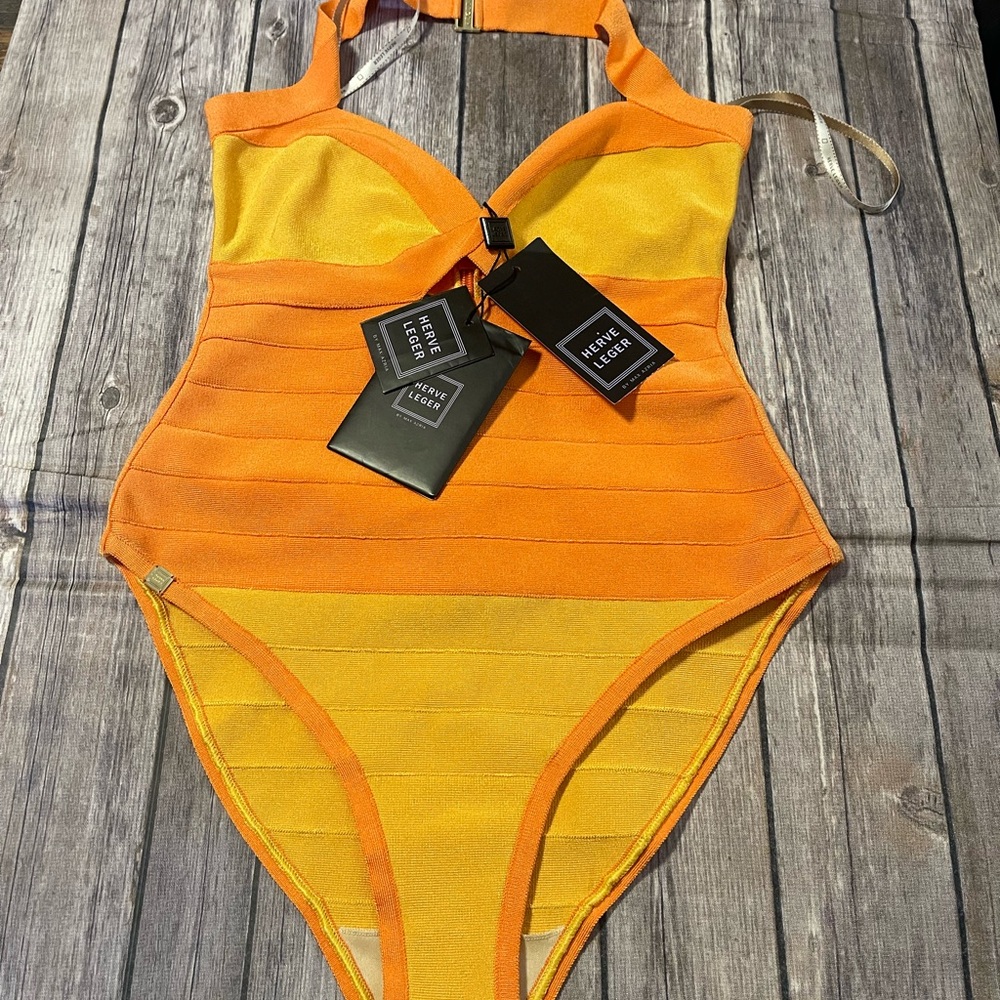 Herve Leger One Piece Swimsuit - Orange and Yellow